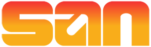 A retro futurist logo with the word San