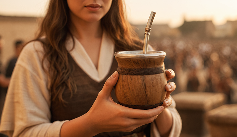 Close-up of woman hand holding an argentine mate