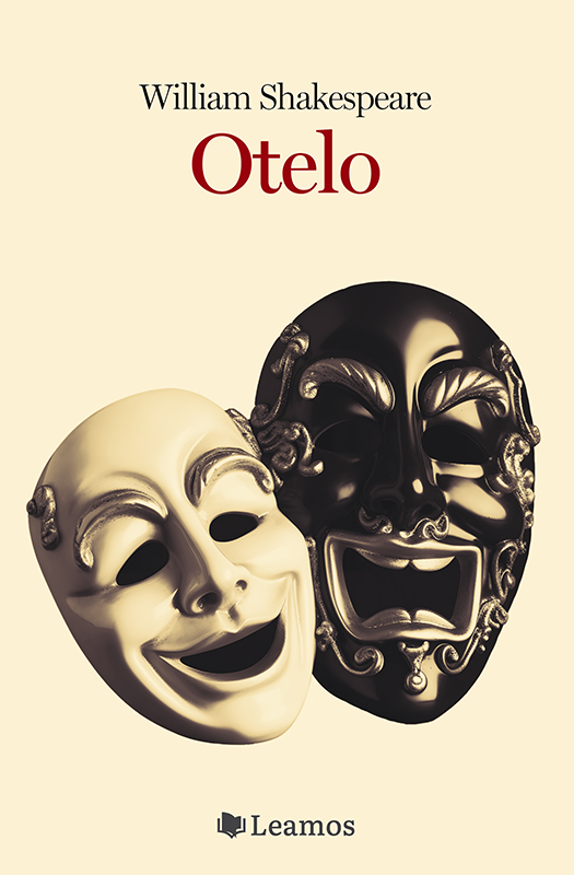 The image showcases a classic theatrical theme, featuring two masks that are reminiscent of the Commedia dell'Arte tradition. One mask is white with a smiling expression, while the other is black with a more dramatic and expressive countenance. The title 'Otelo' at the top suggests that this might be a representation of William Shakespeare's play of the same name. The image also contains a watermark that reads 'Leamos', which might be the name of the photographer or the company associated with the image. The image is in high resolution, with a vibrant color tone, and appears to be professionally taken.